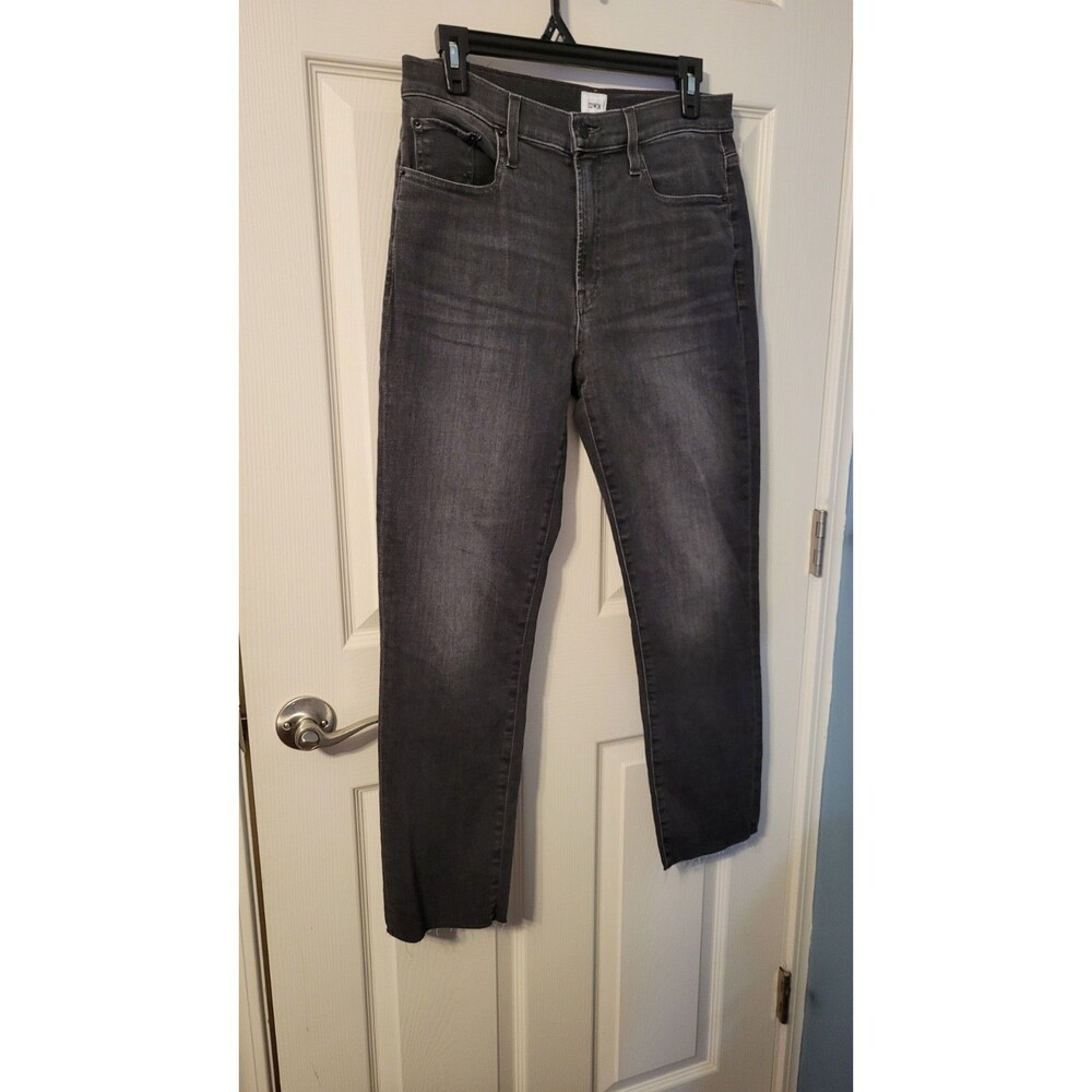 EDWIN Bree Slim Straight Crop Jeans Washed Black Raw Hem Size 30